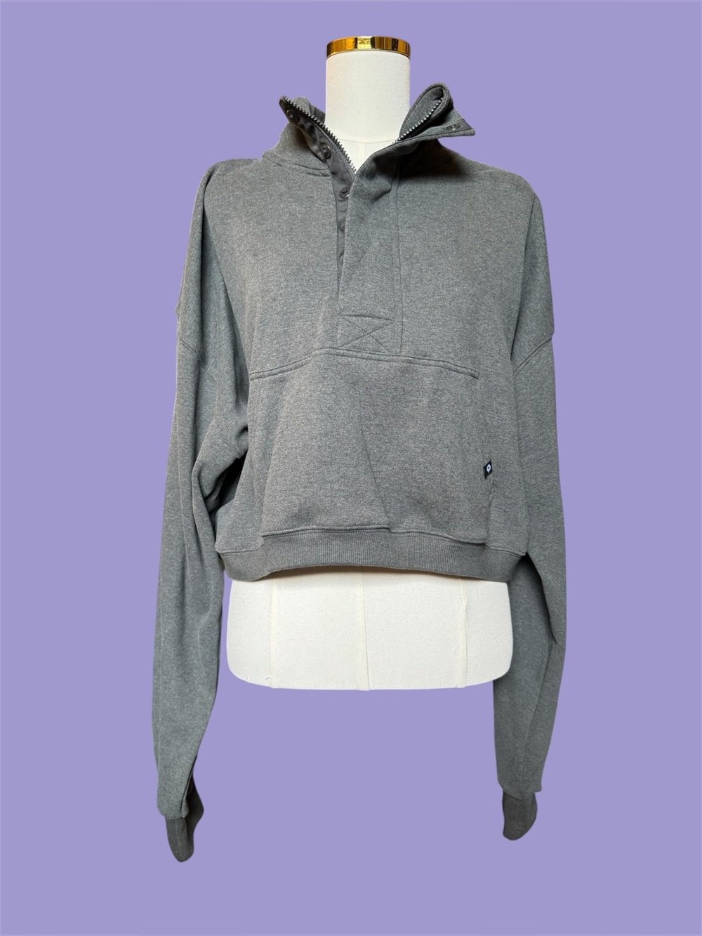 Popflex Blogilates Ooey Gooey Crop Half Zip Sweatshirt in Charcoal Heather S/M